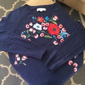 Navy LOFT sweater with floral embroidery